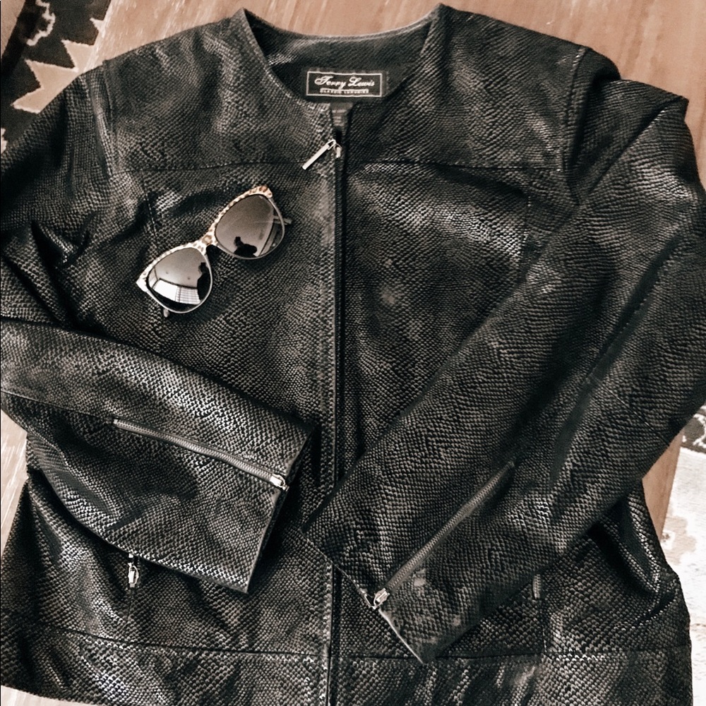 Genuine Black Leather Jacket, snake skin